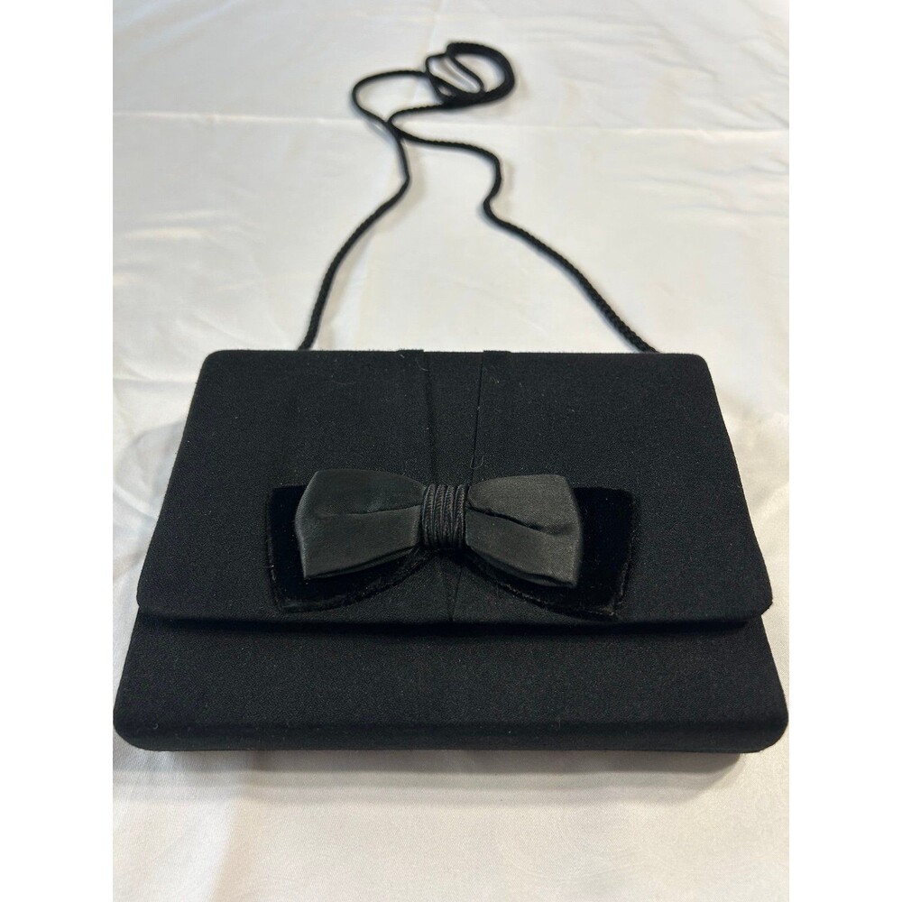 VANESSA Evening Black Clutch Purse with Velvet and Satin Bow